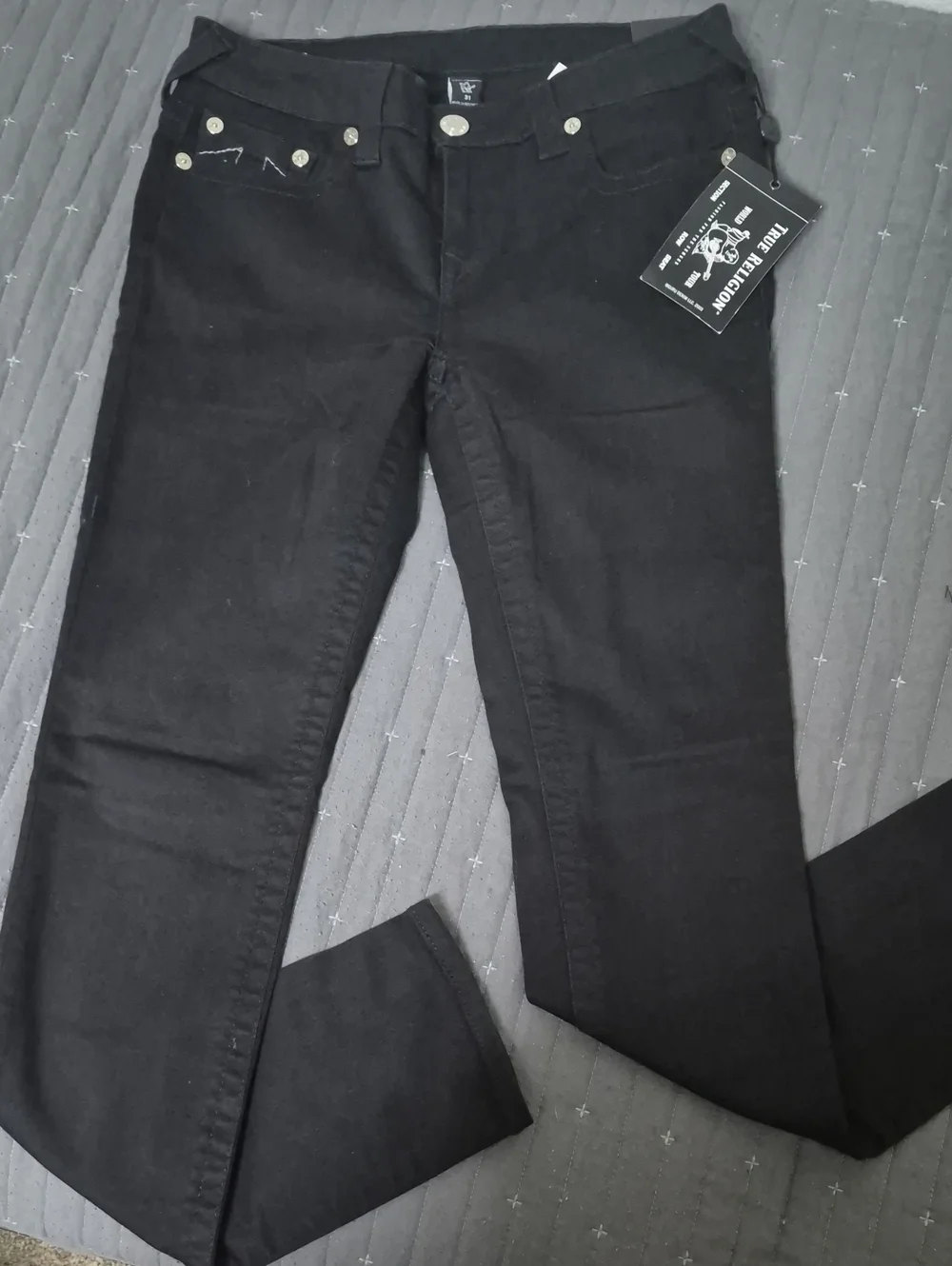 True Religion Women's Black Skinny Jeans with Signature Pocket Stitch